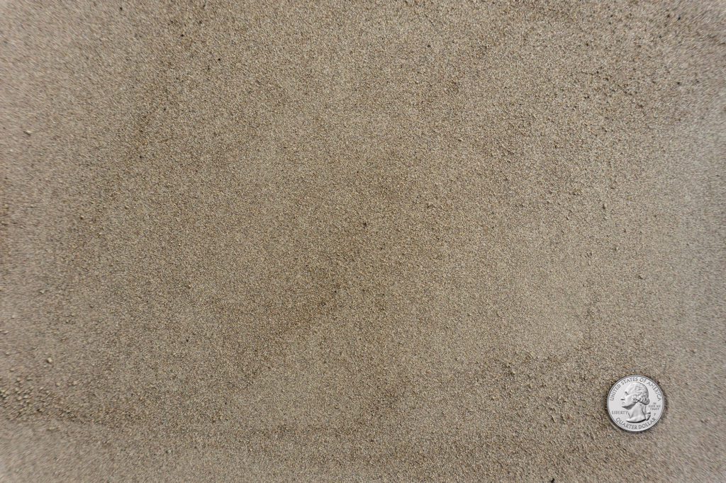ultrafine sand with a quarter to show size