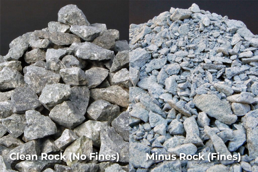two gravel products side by side contrast what a clean gravel looks like compared to a minus gravel, aka a gravel with fines