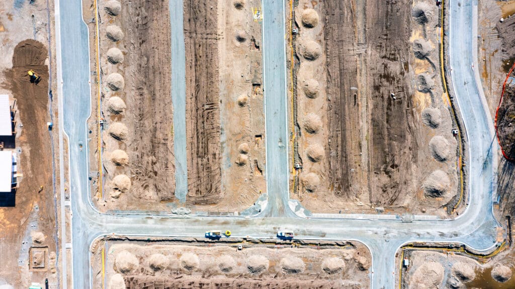 aerial view of road bases constructed from gravel
